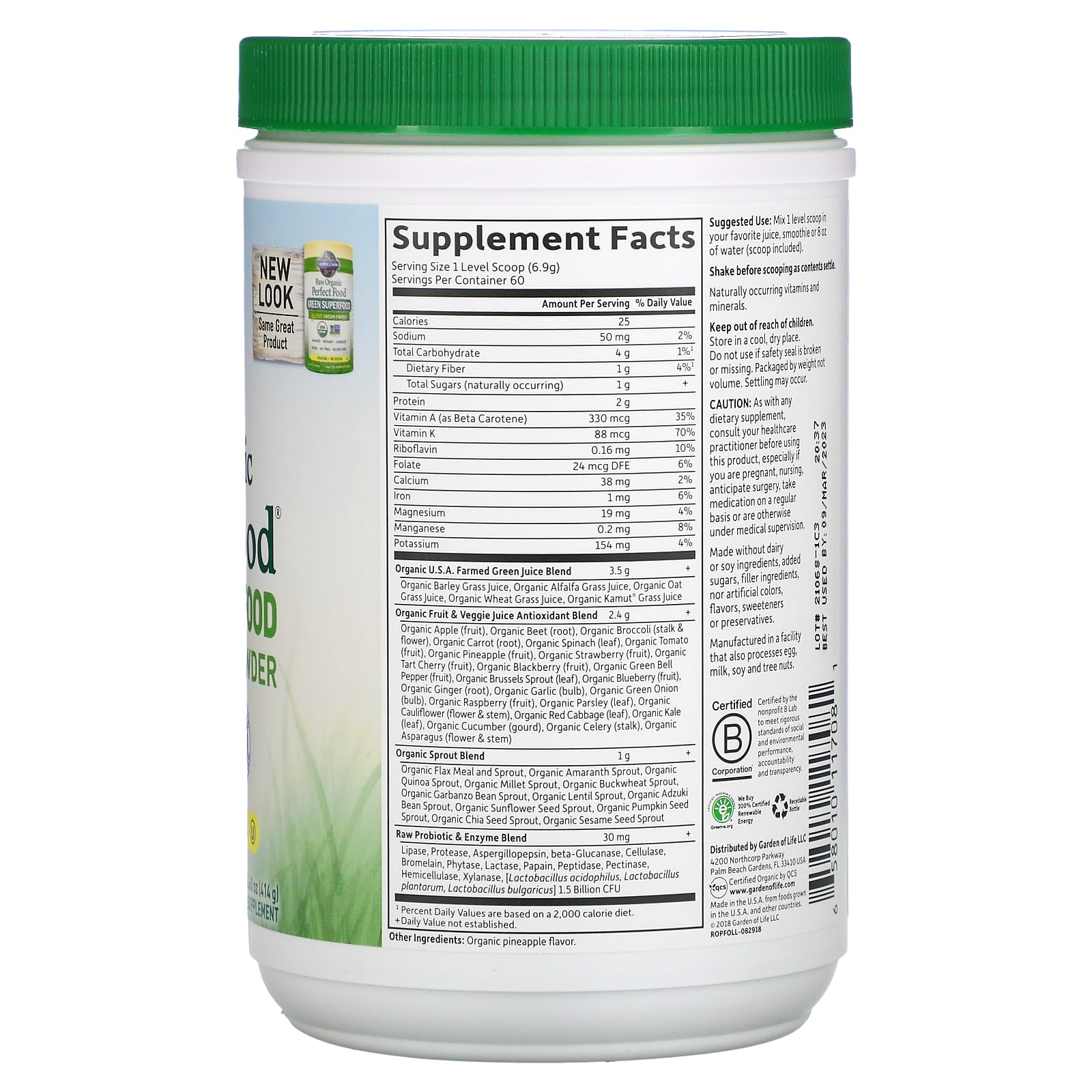 Garden of Life Raw Organic Perfect Food Green Superfood, Original - 414g