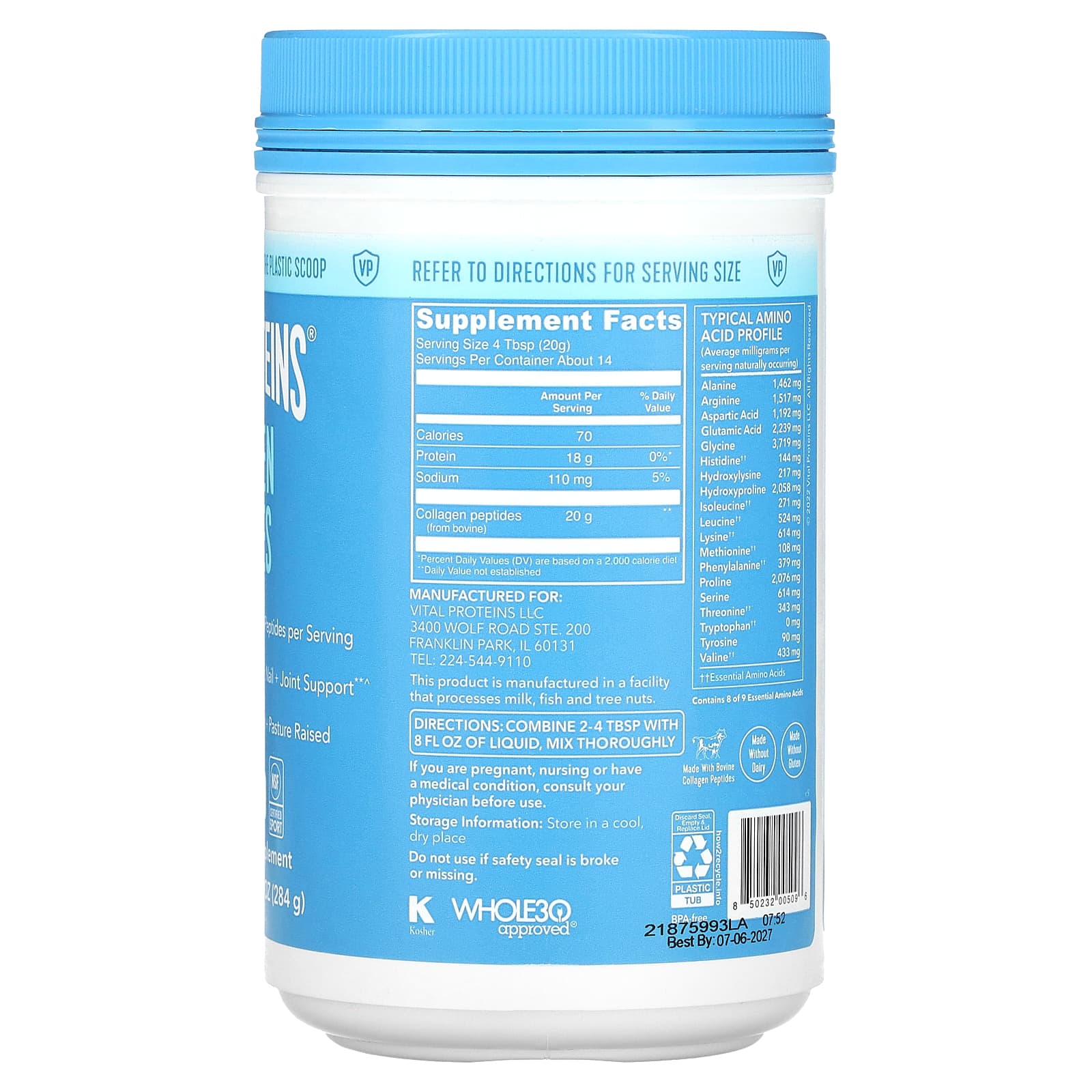 Vital Proteins Collagen Peptides, Unflavoured - 284g