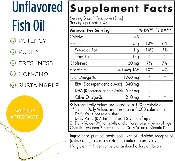 Nordic Naturals Arctic Cod Liver Oil, 1060 mg Unflavored - 237 ml