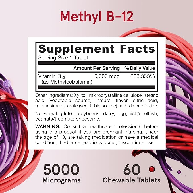 Jarrow Formulas Methyl B-12, 5000mcg (Cherry) - 60 vegan chewable tabs