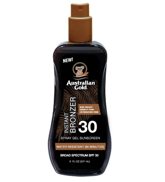 Australian Gold SPF 30 Spray Gel with Bronzer | Sun Protection & Gorgeous Glow - 237ml