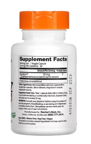 doctor's best calm with zembrin 25mg supplement facts
