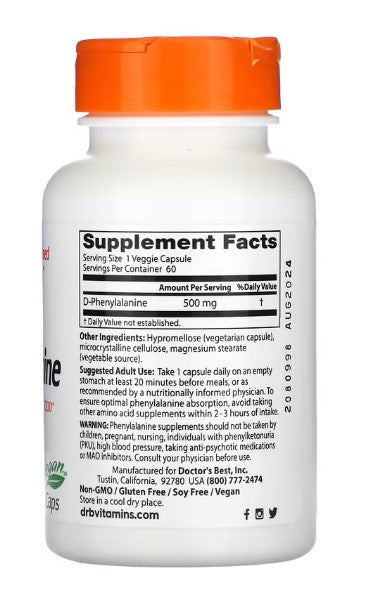 doctor's best d-phenylalanine 500mg supplement facts