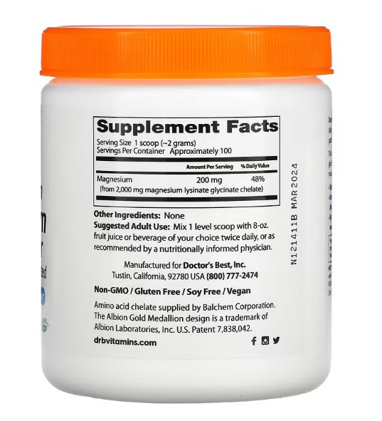 doctor's best high absorption magnesium powder supplement facts