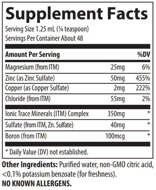 Trace Minerals Ionic Zinc, 50mg - 59 ml.