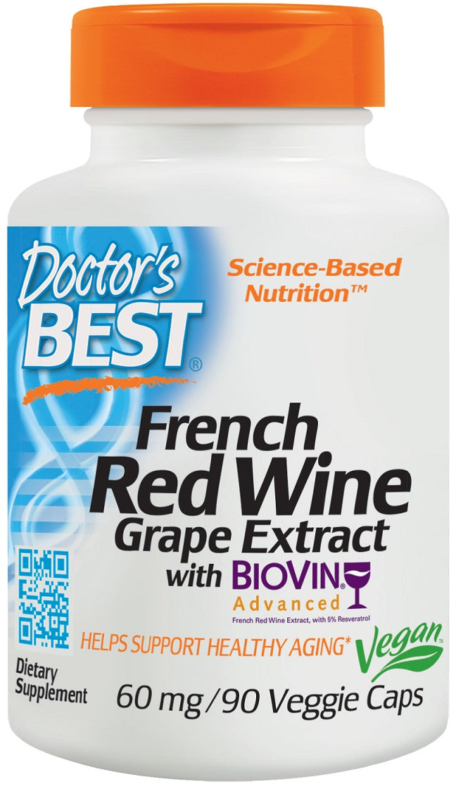 Doctor's Best, French Red Wine Grape Extract with Biovin, 60mg - 90 vcaps