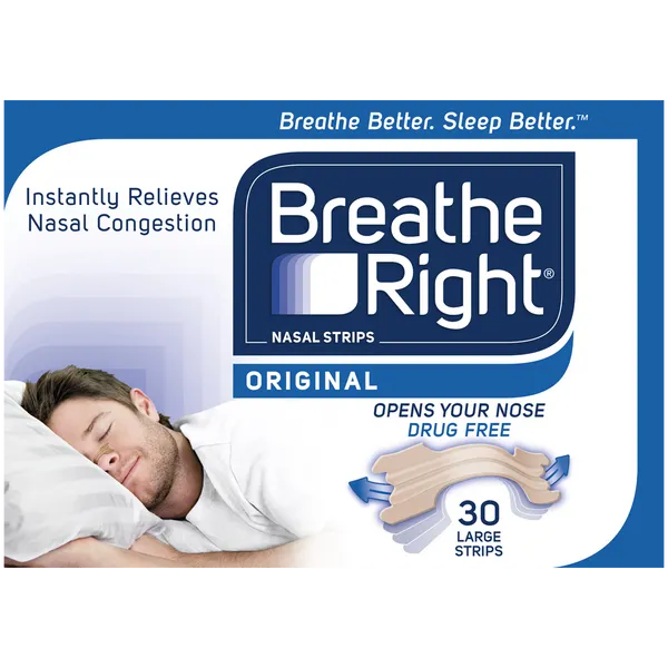 breath right nasal strips 30 pack. Relieves nasal congestion and snoring. 