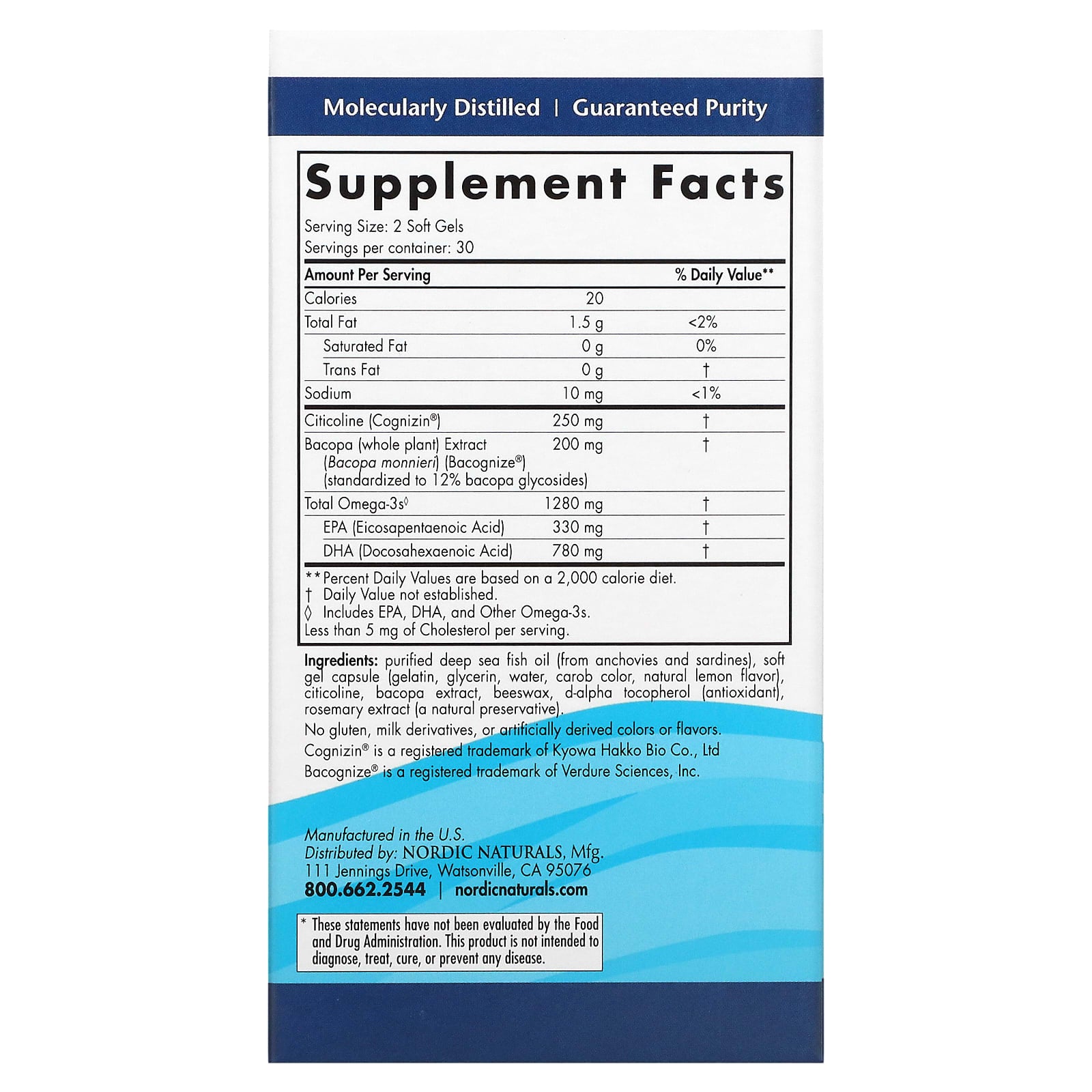 Nordic Naturals Omega Focus with Citicoline & Bacopa Monnieri Extract, 1280mg - 60 softgels