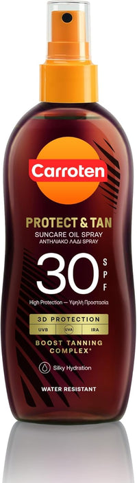 Carroten OmegaCare Tanning Oil SPF 30, 150 ml - Tan Accelerator with Sun Protection - Sun Tan Spray with Omega Fatty Acids - Spray Sunscreen with Carrot and Coconut Oils