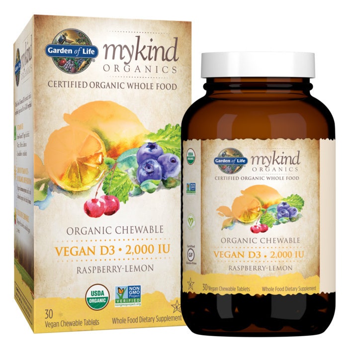 Garden of Life Mykind Organics Vegan D3 Chewable, 2000 IU (Raspberry-Lemon) - 30 vegan chewable tabs