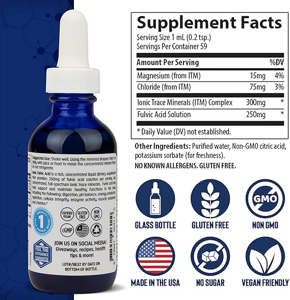 Trace Minerals Ionic Fulvic Acid, 250mg - 59 ml.