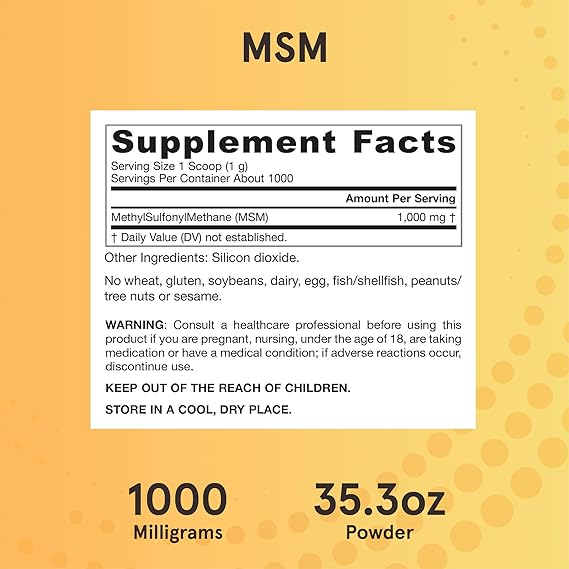 Jarrow Formulas MSM (Methyl-Sulfonyl-Methane), Powder - 1000g