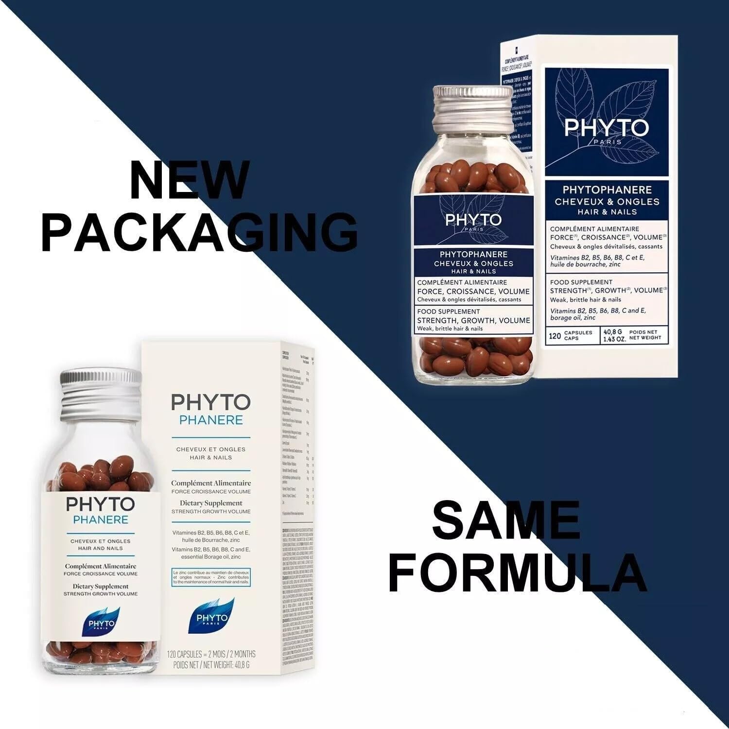 PHYTO  Phytophanere Natural Hair Loss, Nail & Skin Supplement for Men & Women, Biotin & Vitamin B6 Enriched, Antioxidant-Rich Carrot & Vitamin E, Energy & Tissue Formation, 2 and 4 Month Supply