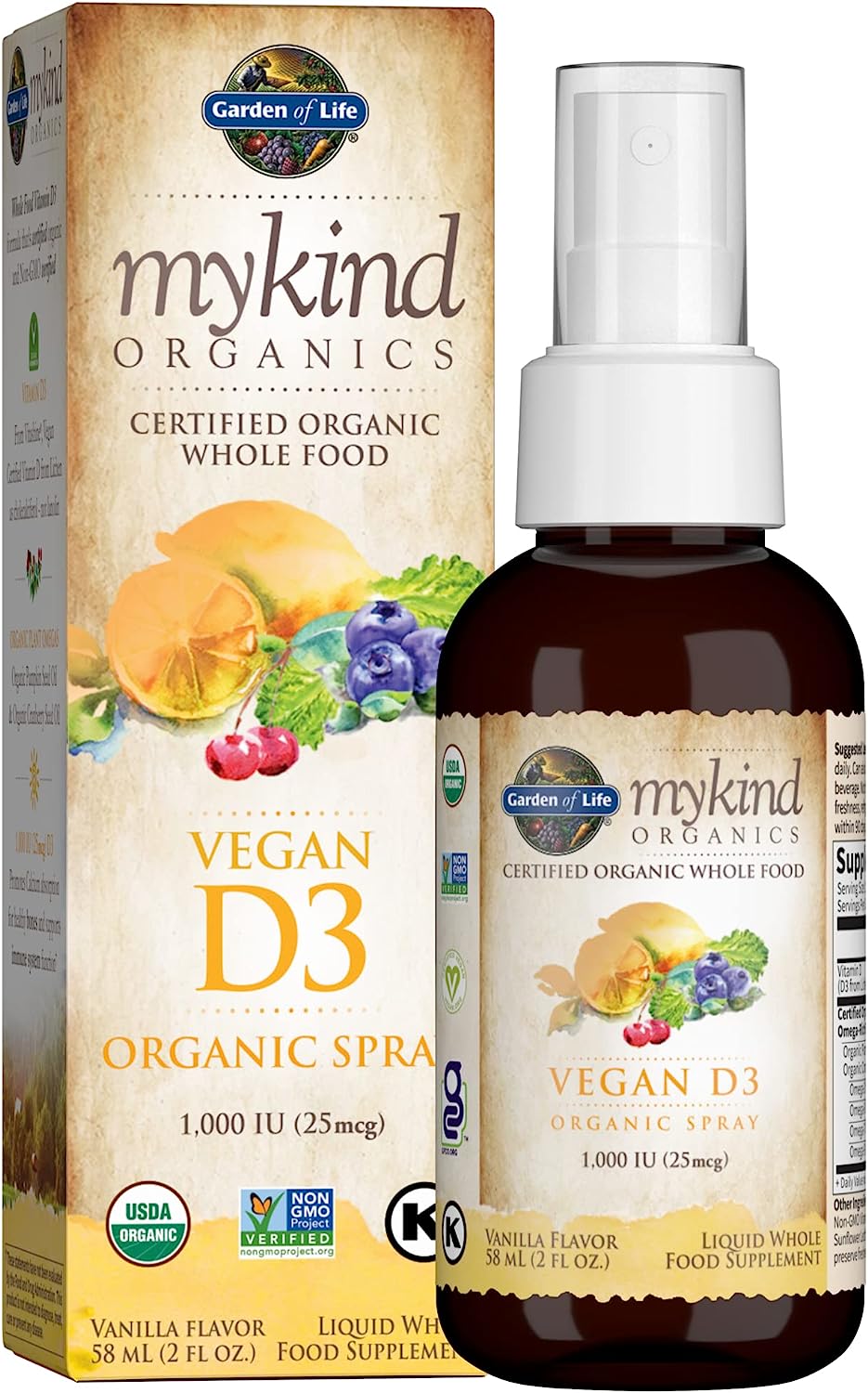 Garden Of Life Mykind Organics Vegan D3 Organic Spray, 1000 IU (Vanilla) - 58 ml.