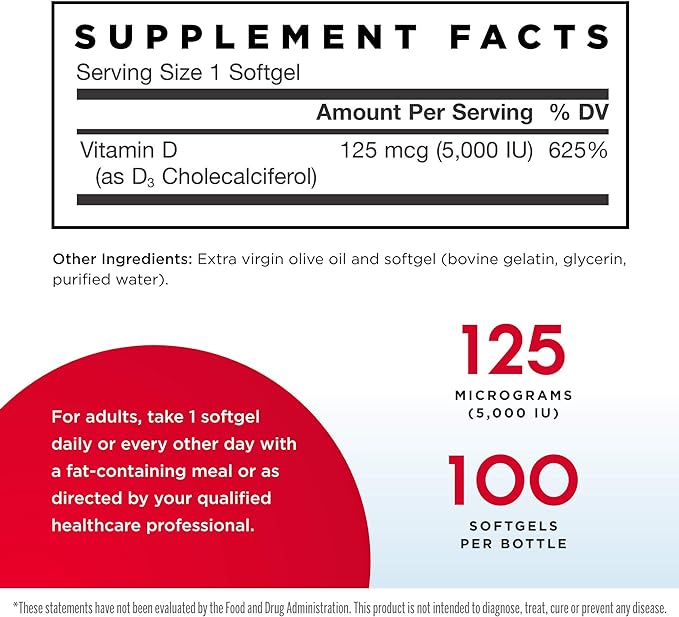 Jarrow Formulas Vitamin D3, 5000 IU - 100 softgels