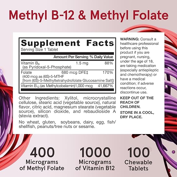 Jarrow Formulas Methyl B-12 & Methyl Folate, 400mcg Lemon - 100 lozenges