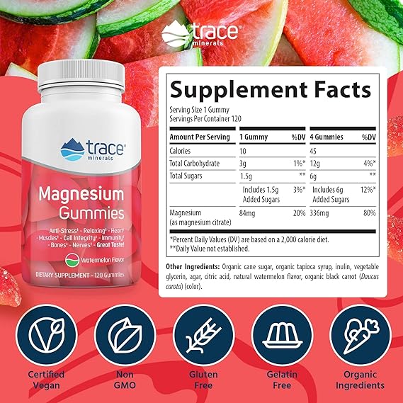 Trace Minerals Magnesium Gummies, Watermelon - 120 gummies