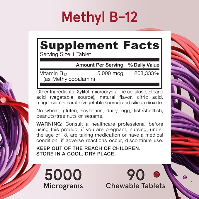 Jarrow Formulas Methyl B-12, 5000mcg (Cherry) - 90 chewable tabs