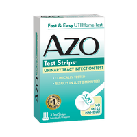 Azo urinary tract infection home test strips - 3 test strips. Clinically tested.