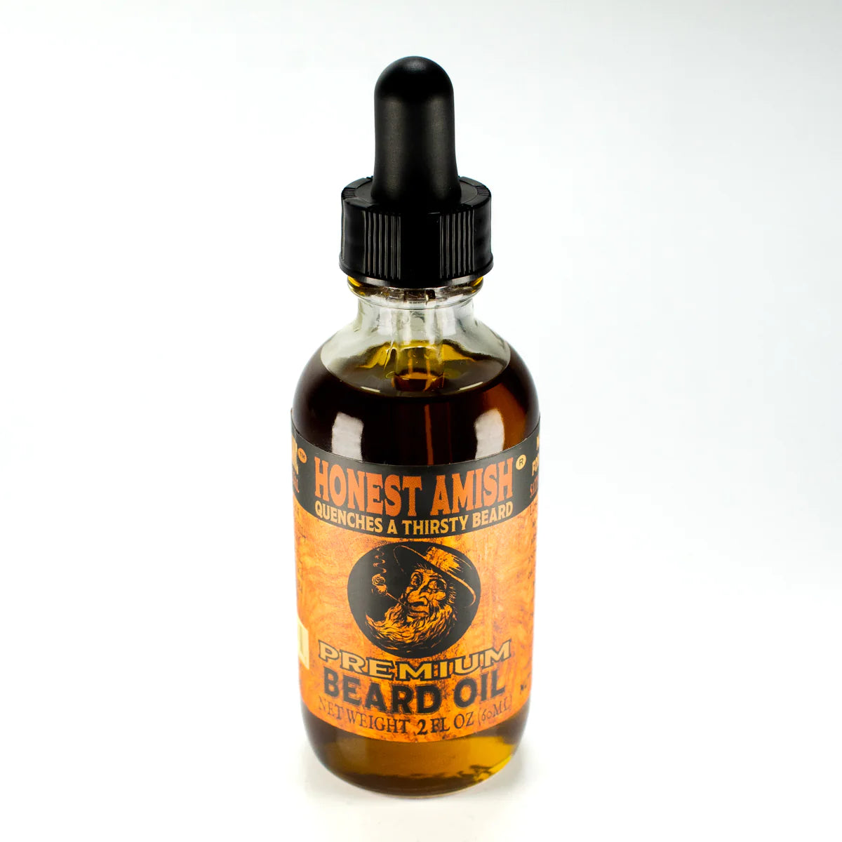 Honest Amish Premium Beard Oil glass dropper bottle displayed for UK retail search engine optimization