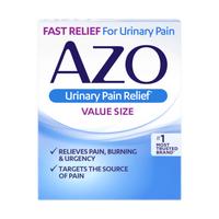 Azo urinary pain relief value size. Relieves pain, burning and urgency. Fast relief. 