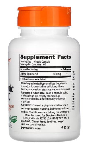 doctor's best alpha lipoic acid 600mg supplement facts