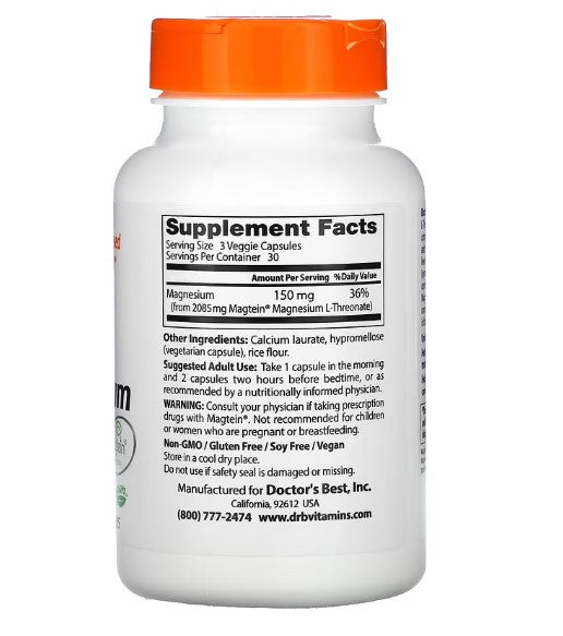 doctor's best brain magnesium with magtein 50mg supplement facts