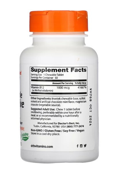 doctor's best chewable fully active b12 1000mcg supplement facts