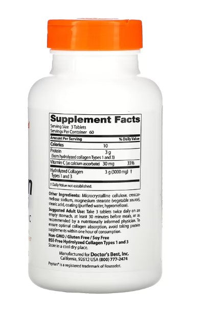 doctor's best collagen types 1 and 3 with peptan 1000mg supplement facts