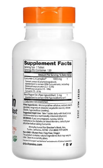 doctor's best high absorption circumin from turmeric 1000mg supplement facts