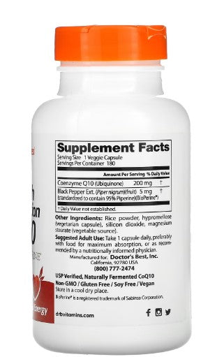 doctor's best high absorption coq10 with bioperine supplement facts