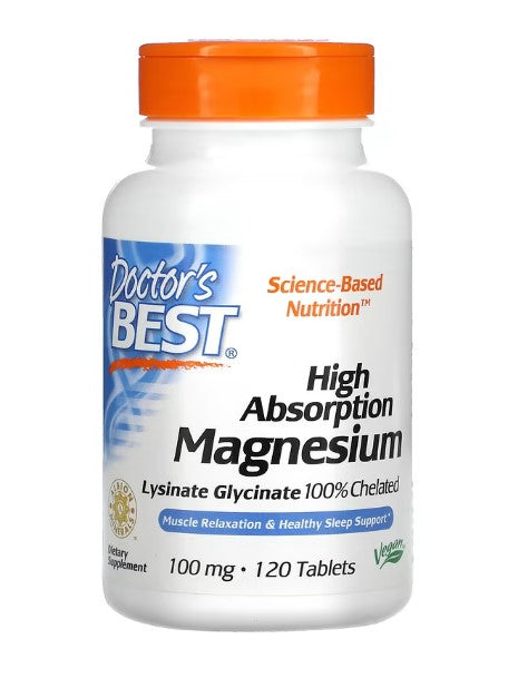 doctors best high absorption magnesium 100mg, 120 tablets.