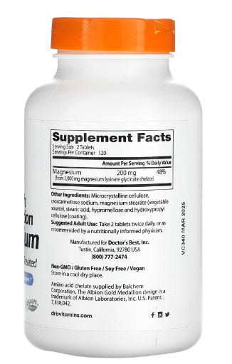 doctor's best high absorption magnesium supplement facts