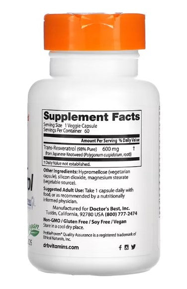 doctor's best trans-resveratrol supplement facts
