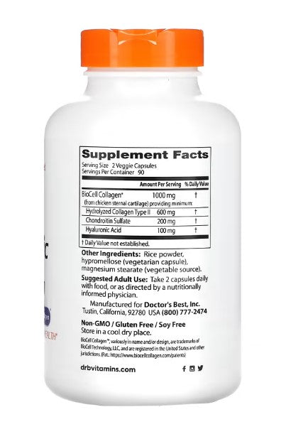 doctor's best hyaluronic acid + chondroitin sulfate supplement facts