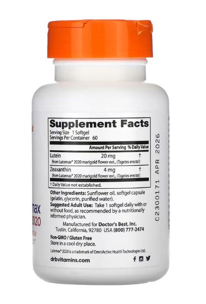 doctor's best lutein with lutemax supplement facts