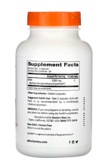 doctor's best msm with optimsm vegan 1000mg supplement facts