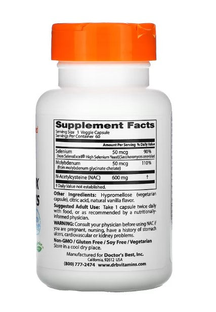doctor's best nac detox regulators 60 caps supplement facts