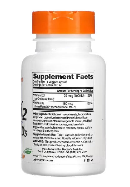 doctor's best natural vitamin k2 mk7 60 caps supplement facts