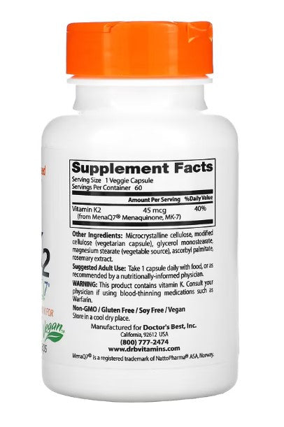 doctor's best natural vitamin k2 mk-7 supplement facts