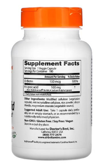 doctor's best stabilized r-lipoic acid 100mg supplement facts