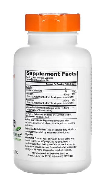 doctor's best vegan gluucosamine sulfate 750mg supplement facts