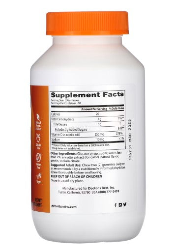 doctor's best vitamin c gummies 250mg supplement facts