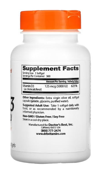 doctor's best vitamin d3 5000iu supplement facts