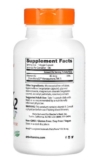 doctor's best natural vitamin k2 mk-7 supplement facts