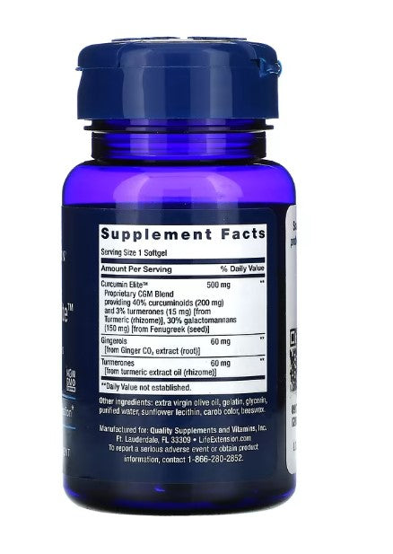 life extension advanced circumin elite turmeric 30 softgels supplement facts