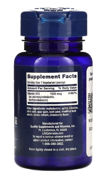 life extension b12 elite 60 vegetarian lozenges supplement facts