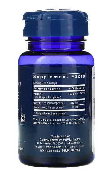 life extension gamma e mixed tocopherols 60 softgels supplement facts