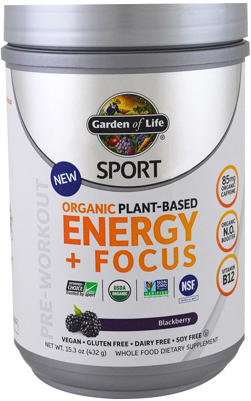 Garden of Life Organic Plant-Based Energy + Focus, Blackberry - 432g