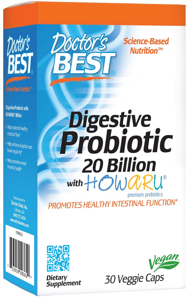 doctor's best digestive probiotic with howaru to promote healthy intestinal function